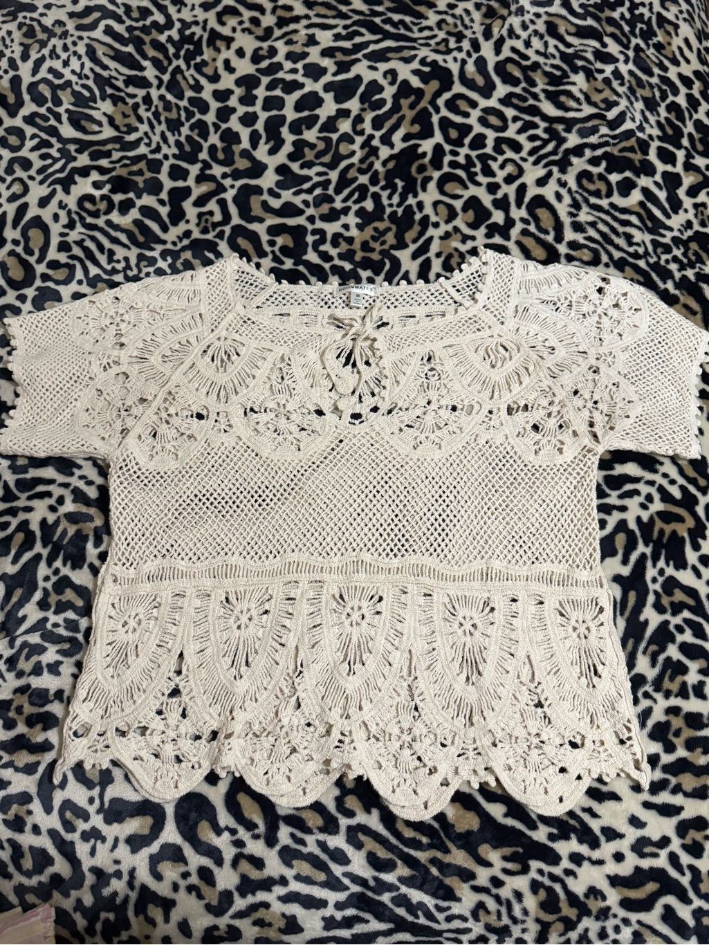 Roommates Cream Crochet Knit Short Sleeve Top